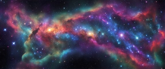 Cosmic watercolor illustration. Colorful space background with stars. Generative AI, Generative, AI