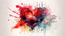 Abstract Heart Watercolor Style Art . Soft Color Background With A Copy Space  . Abstract Art. Made With Generative AI.