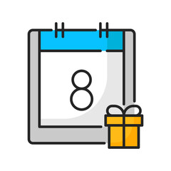 Poster - Birthday notification isolated calendar planner line icon. Vector save date for special celebration, mark on day with gift box, party date schedule