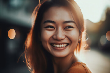 smiling asian girl, adult mid woman