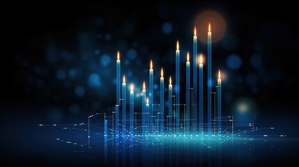 Poster - Business candle stick graph chart of stock market investment trading on blue background with generative ai