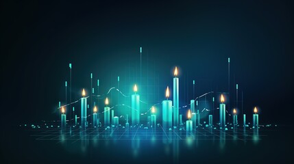 Poster - graph diagram and growth financial graphic report information on futuristic finance background with stock market economy, generative ai
