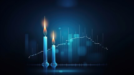 Poster - Business candle stick graph chart of stock market investment trading on blue background with generative ai