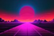 Leinwandbild Motiv Road to the horizon concept with synthwave colors, AI generated