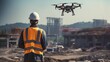 © WS Studio 1985 - Drone inspection. Operator inspecting construction site control by civil engineer with generative ai