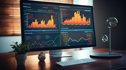 Poster - Financial KPI Data Profits Dashboard On Computer with generative ai 