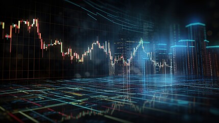 Poster - Finance background, there is a market chart, a corporate data graph diagram, and a growth financial graphic report. generative ai
