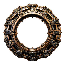 Metallic Frame With Vintage Machine Gears And Cogwheel. Isolated On Transparent Background. Mock Up Template.