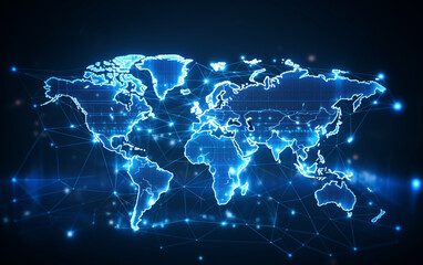 Wall Mural - Digital world map hologram blue background