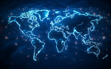 digital world map hologram blue background