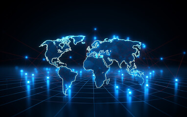 digital world map hologram blue background