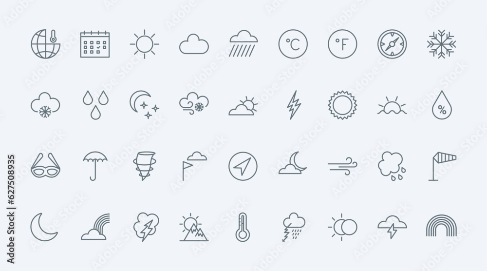 Weather thin line icons set vector illustration. Outline meteorology ...