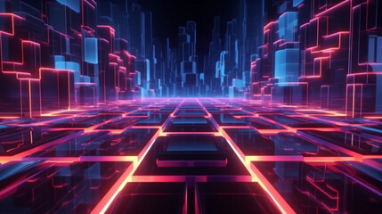 Wall Mural - Futuristic cyberspace backgrounds in neon colors. Neon and futuristic maps and roads. Futuristic spaces.