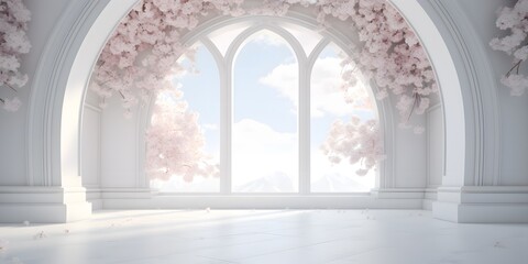 Wall Mural - white room with arch and flowers in the wall