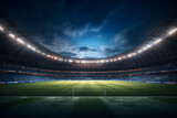Fototapeta Sport - Football soccer field stadium at night and spotlight, AI generate