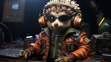 Anthropomorphic Hedgehog Chief Engineer, Digital Art Illustration