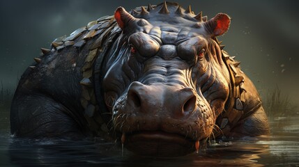 Sticker - anthropomorphic hippo, digital art illustration
