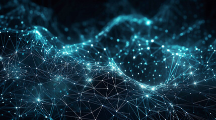 A wave of dots and weave lines. Abstract background, Network connection structure, 
technology concept  background at night, 
Fantasy abstract technology and engineering background , Generative AI 