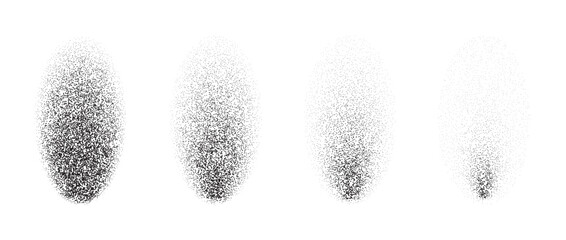 Poster - Set of textured gradient shadows. Fading stipple elliptic design elements collection. Black vintage dotted disintegration effect. Halftone noise grain forms pack. Vector illustration bundle 