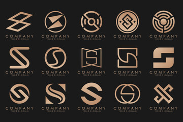 Abstract collection with letters S logo design. creative design logotype S with gold color.