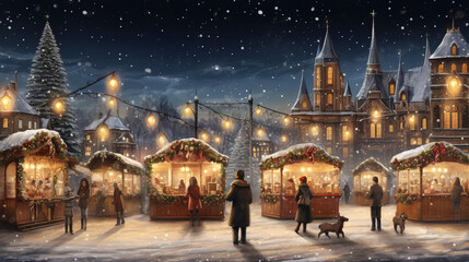 Christmas market illustration. generated ai.