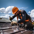 © BCFC - Construction worker, Install, New roof, Roofing tools, Concept, Construction, Roofing, Roofer, Home improvement, Building, Industry, Repair, Safety, Hard hat, Worksite, House, Residential, Renovation,