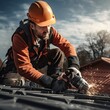 © BCFC - Construction worker, Install, New roof, Roofing tools, Concept, Construction, Roofing, Roofer, Home improvement, Building, Industry, Repair, Safety, Hard hat, Worksite, House, Residential, Renovation,