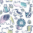Summer animals tropical seamless pattern. Hand drawn african . Beach vacation background design, savannah textile print.