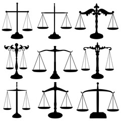 Wall Mural - set scale of justice silhouette icon. government law symbol vector illustration