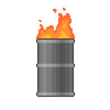 Barrel Tank Fuel Fire Concept Icon Pixel Art Gray