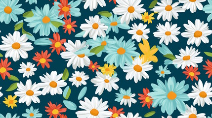 Wall Mural - Daisy Flower Pattern with Vibrant Colors, Perfect for Invitations, Fabrics, and Floral-Themed Decorations. Generative AI