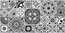 Set Of Patterned Floor Tiles. Mediterranean Seamless Pattern. Traditional Portuguese Tiles. Vector Illustration.