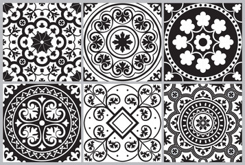 Wall Mural - Set of patterned floor tiles. Mediterranean seamless pattern. Traditional Portuguese tiles. Vector illustration.