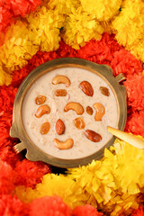 Wall Mural - Rice Kheer Indian Sweet Payesh. Kerala Onam Payasam Palada Phirni dessert Mumbai India. Mithai festival sweet dish Diwali Dussehra Holi ganesh chaturthi Ram navami Durga pooja durga ashtami