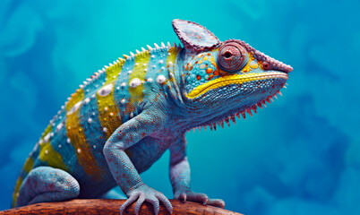 colorful chameleon on a blue background