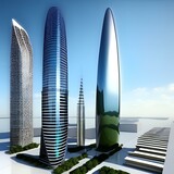 Fototapeta  - とても美しい近未来的な高層ビル群 D