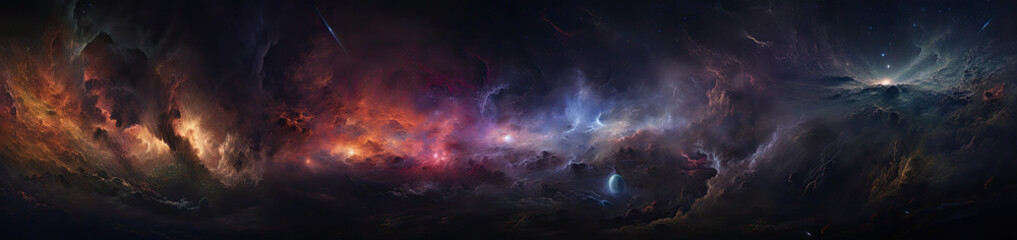 Wall Mural - Universe landscape panoramic view. Generative AI