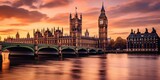 Fototapeta Big Ben - Big Ben and the Houses of Parliament at sunset in London, UK  ,Generative AI
