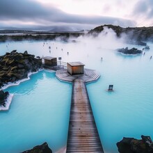 The Blue Lagoon, Iceland. Thermal Spa. Generative Ai