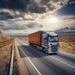 Truck with container on highway, cargo transportation . generative ai