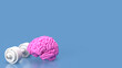 The pink Brain and white dumbbell  for Brain training concept 3d rendering