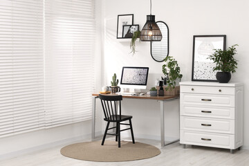 Sticker - Cozy workspace with computer on wooden desk at home