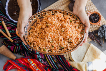 Canvas Print - Mexican rice rice with ingredients traditional food in Mexico Latin America