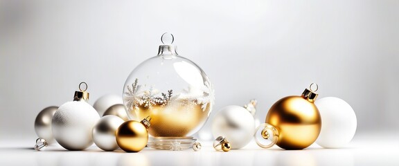 Christmas background with realistic white gold trending decorations for Christmas design isolated on white background.