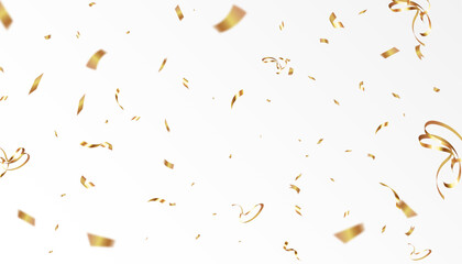 Poster - Golden confetti isolated on transparent background. Falling serpentine. Realistic golden serpentine. Flying holiday tinsel. Anniversary decorative elements. vector