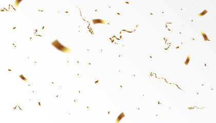 Poster - Golden confetti isolated on transparent background. Falling serpentine. Realistic golden serpentine. Flying holiday tinsel. Anniversary decorative elements. vector