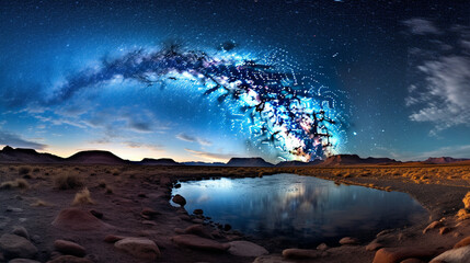 Wall Mural - A mesmerizing view of a vast, starry night sky, with the Milky Way stretching across the horizon Generative AI