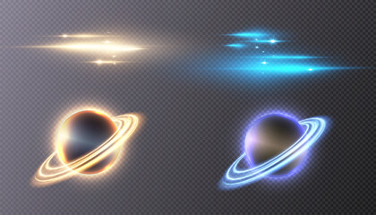 Abstract futuristic design of the planet saturn in light performance on a transparent background.	
