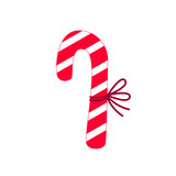 Fototapeta Dmuchawce - Xmas candy cane isolated on white backdrop. Vector illustration. Top view on icon. Template for greeting card on Christmas and New Year.