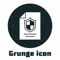 Sticker - Grunge Contract with shield icon isolated on white background. Insurance concept. Security, safety, protection, protect concept. Monochrome vintage drawing. Vector.